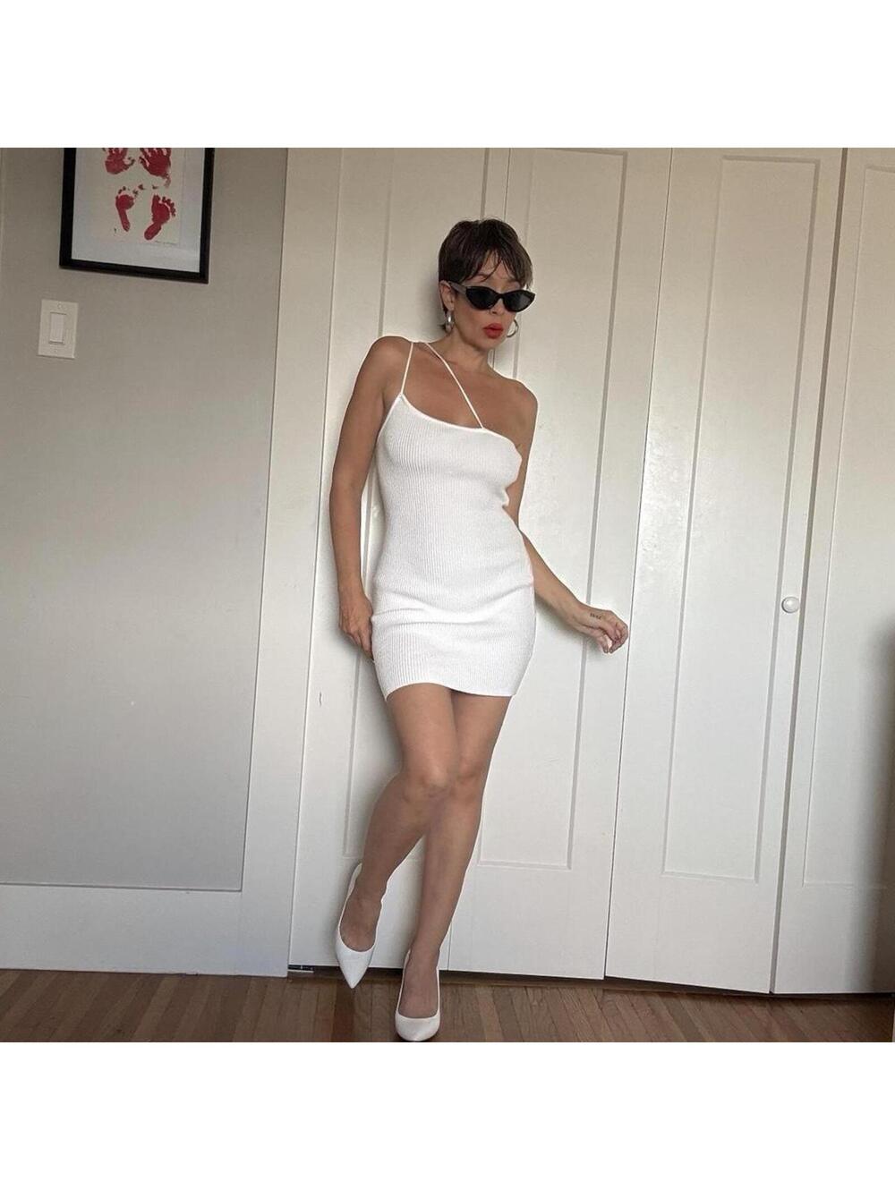 white ribbed knit mini dress